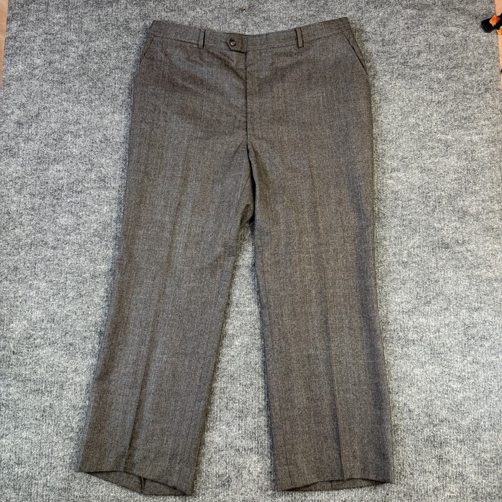 Vintage Flannel Dress Pants Mens 40x29 Gray Wool Pinstripe Flat Front Trousers